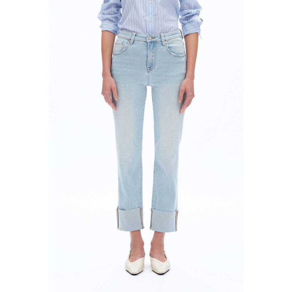 NEW BAYEAS high rise straight leg jeans with rolled hem in light blue
